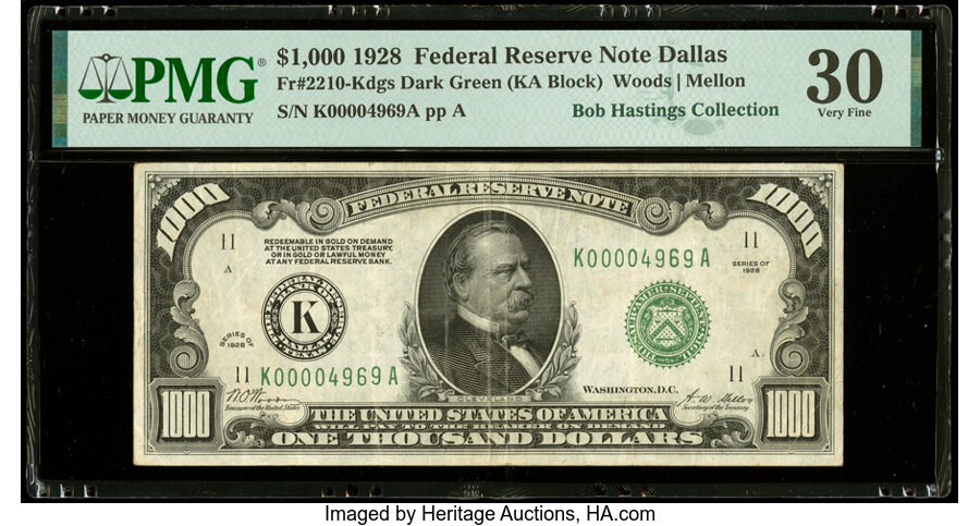 Fr. 2210-K $1,000 1928 Federal Reserve Note. PMG Very Fine 30....