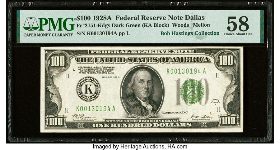 Fr. 2151-K $100 1928A Federal Reserve Note. PMG Choice About Unc 58....