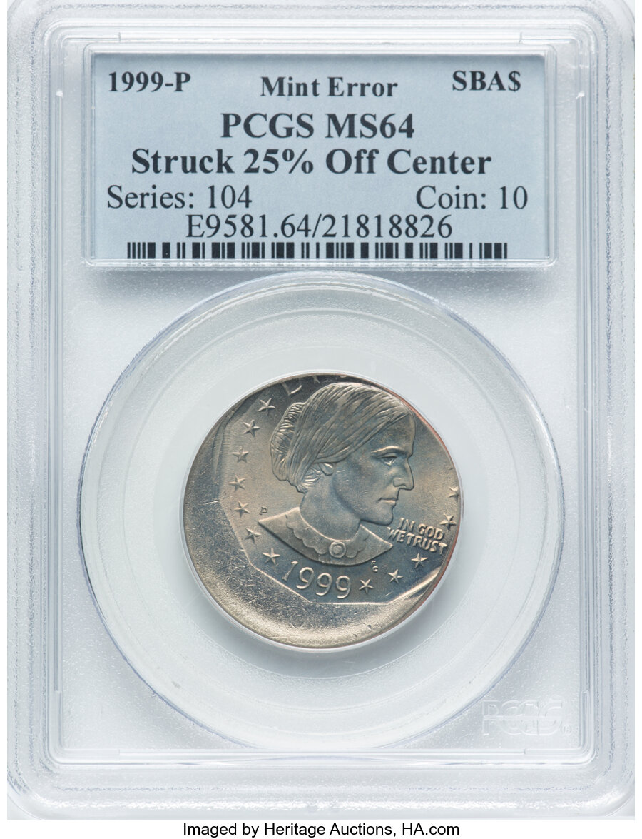 1999-P $1 Susan B. Anthony Dollar -- Struck 25% Off Center -- MS64 PCGS....