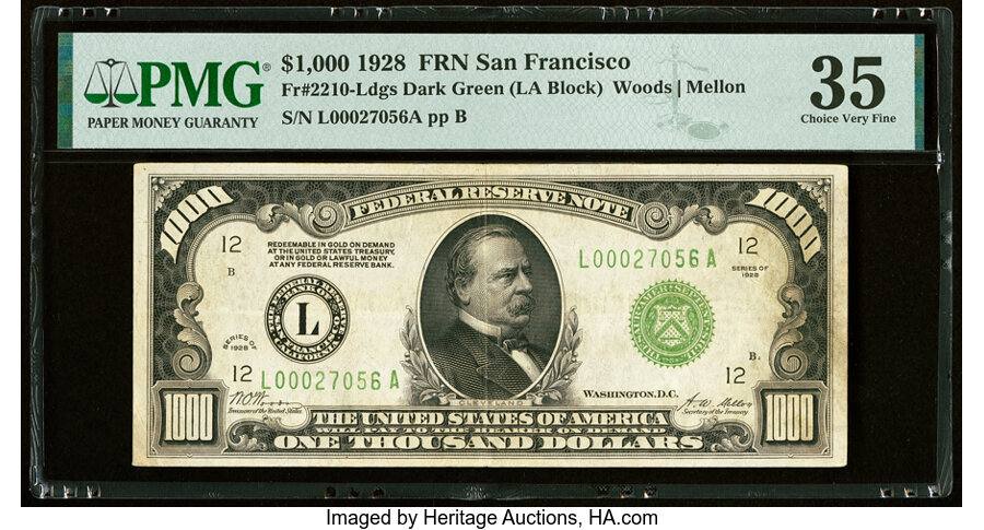 Fr. 2210-L $1,000 1928 Federal Reserve Note. PMG Choice Very Fine 35....