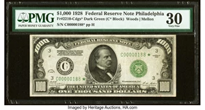 image for: Fr. 2210-C* $1,000 1928 Federal Reserve Star Note. PMG Very Fine 30....