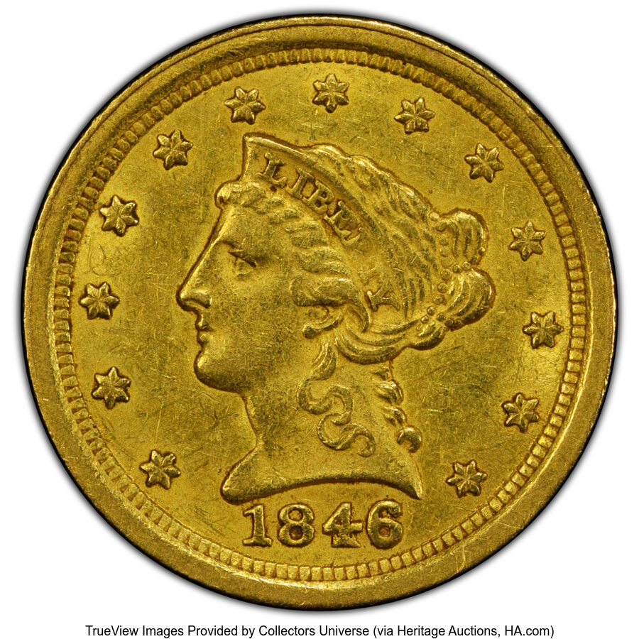 1846-O $2 1/2 AU55+ PCGS. PCGS Population: (19/55 and 2/0+). Mintage 62,000. ...