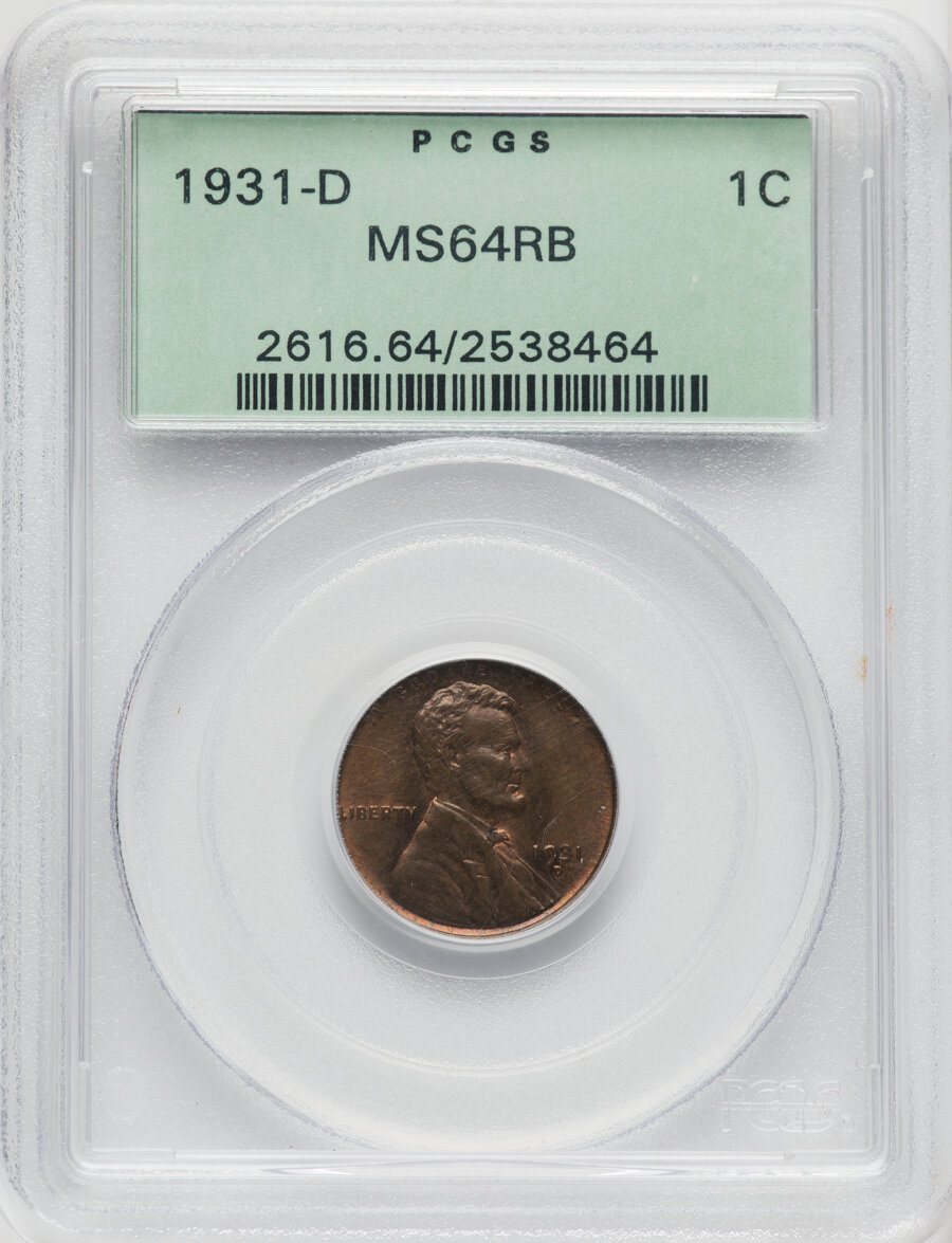 1931-D 1C MS64 Red and Brown PCGS. Mintage 4,480,000. ...