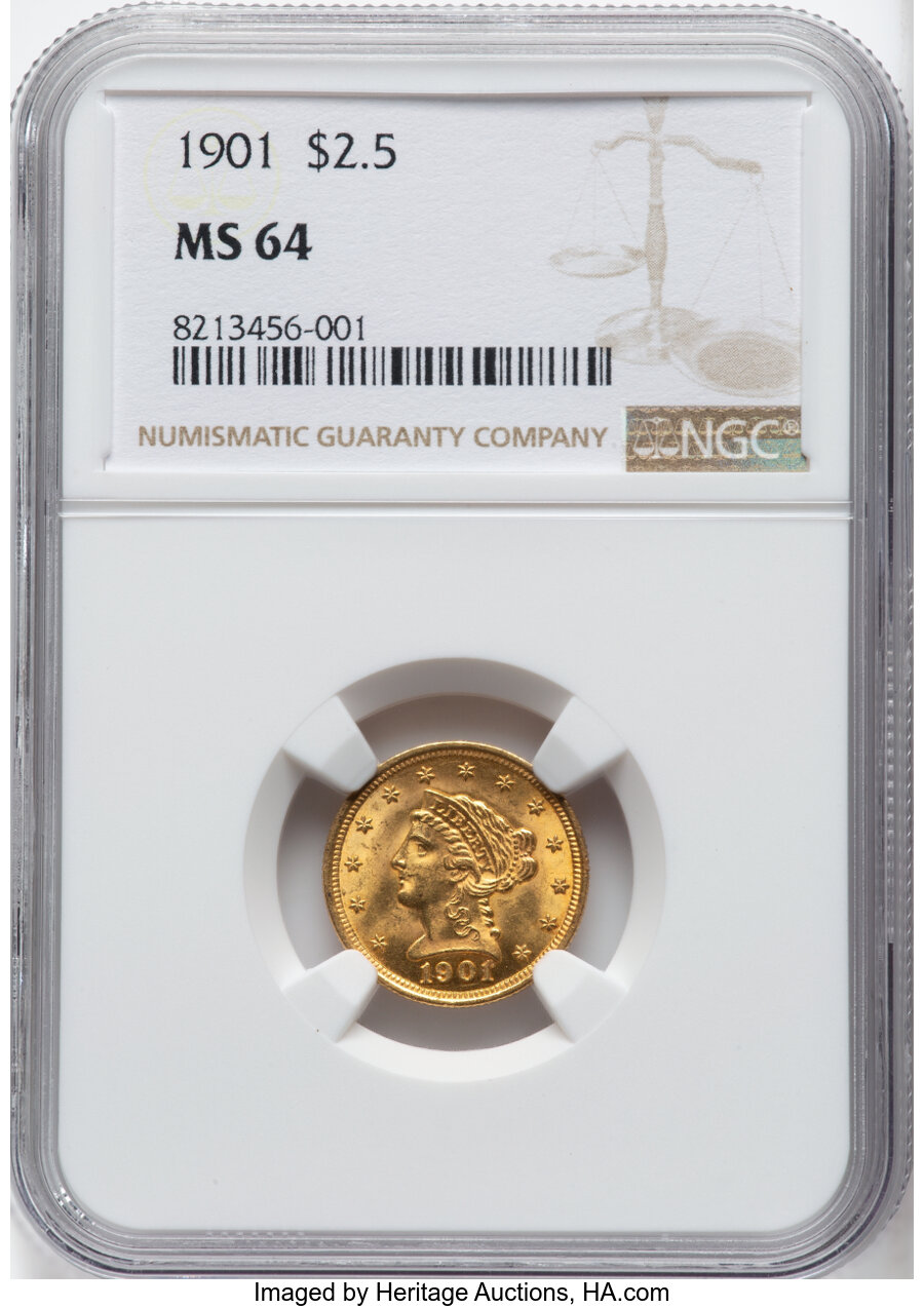 1901 $2 1/2 MS64 NGC. Mintage 91,100. From The Tamco Collection....