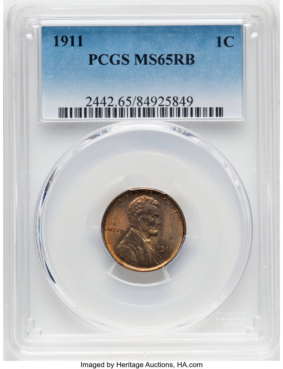 1911 1C MS65 Red and Brown PCGS. Mintage 101,177,787. ...