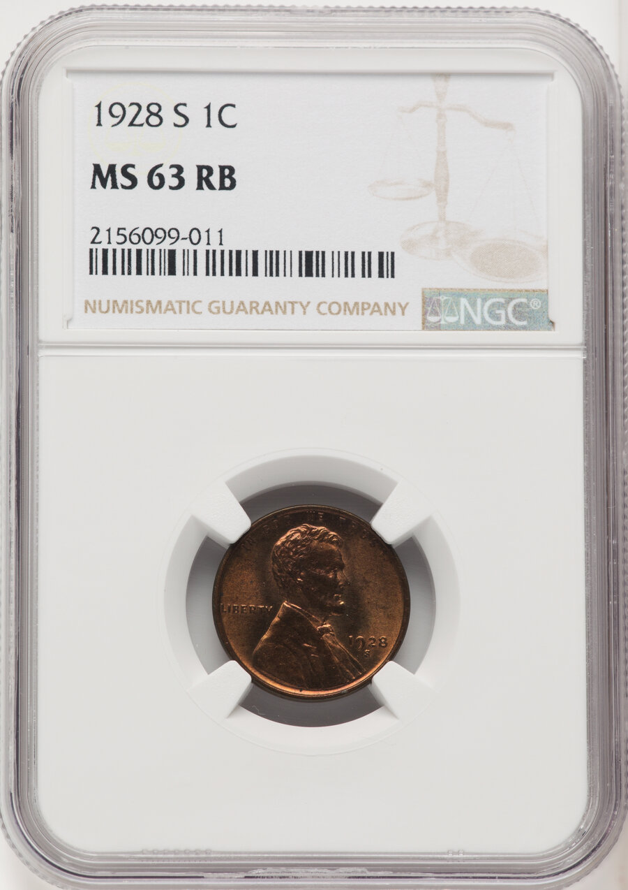 1928-S 1C MS63 Red and Brown NGC. Mintage 17,266,000. ...