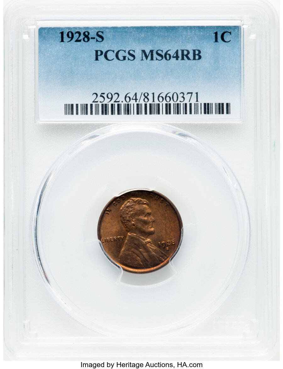 1928-S 1C MS64 Red and Brown PCGS. Mintage 17,266,000. ...