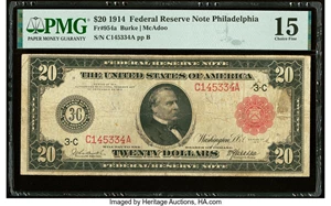 image for: Fr. 954a $20 1914 Red Seal Federal Reserve Note. PMG Choice Fine 15....