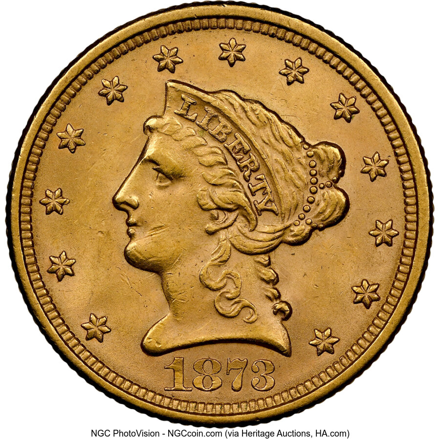 1873 $2 1/2 Closed 3 MS64 NGC. NGC Census: (41/14). Mintage 1. ...
