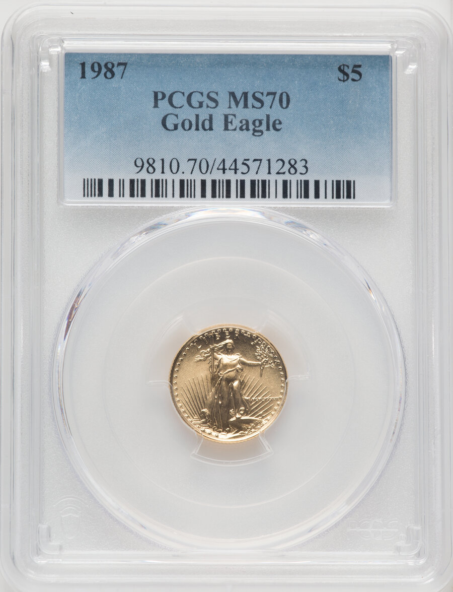 1987 G$5 Tenth-Ounce Gold Eagle MS70 PCGS. ...