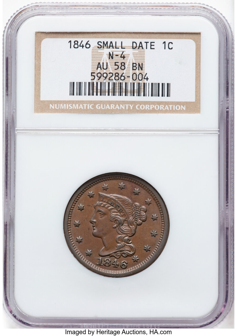 1846 1c Small Date, N-4 MS BN