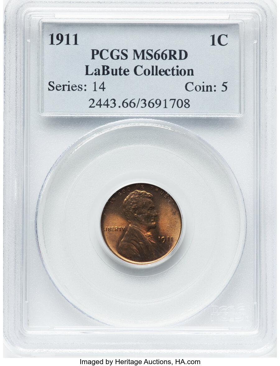 1911 1C MS66 Red PCGS. Ex: LaBute Collection. PCGS Population: (131/21). NGC Census: (37/1). CDN: $950 Whsle. Bid for NGC/P...