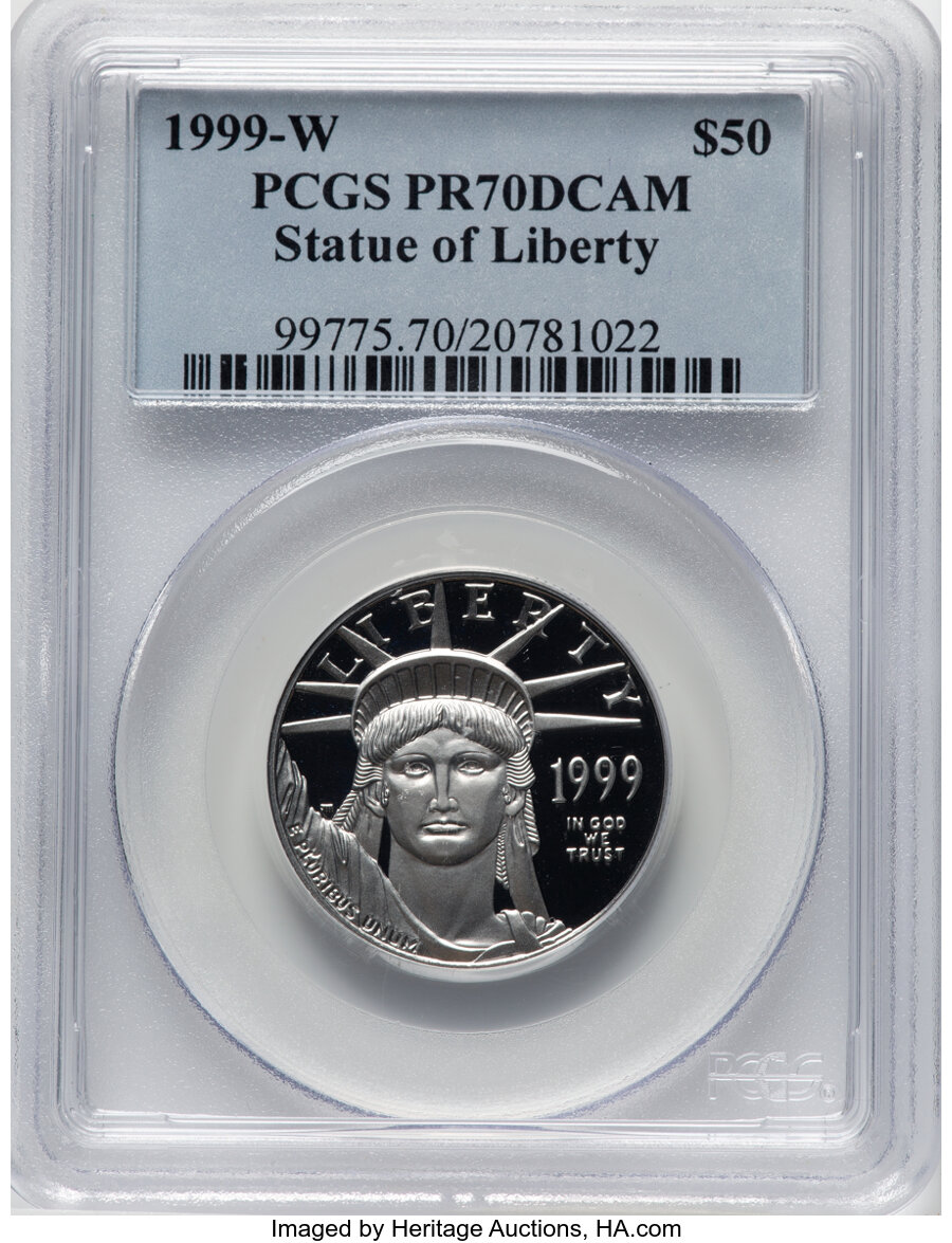 1999-W $50 Half-Ounce Platinum Eagle, Statue of Liberty PR70 Deep Cameo PCGS. ...