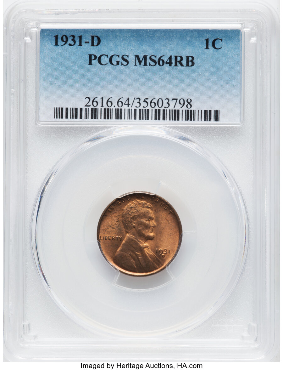 1931-D 1C MS64 Red and Brown PCGS. Mintage 4,480,000. ...