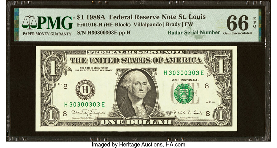 1988A $1 Sheetfed press. Fort Worth, TX (Fr. 1916H)