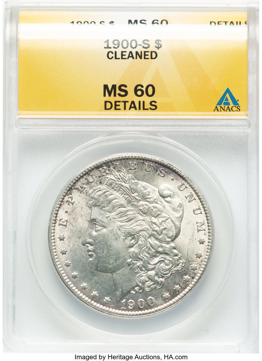 1900-S $1 -- Cleaned -- ANACS Details. MS60. Mintage 3,540,000. ...