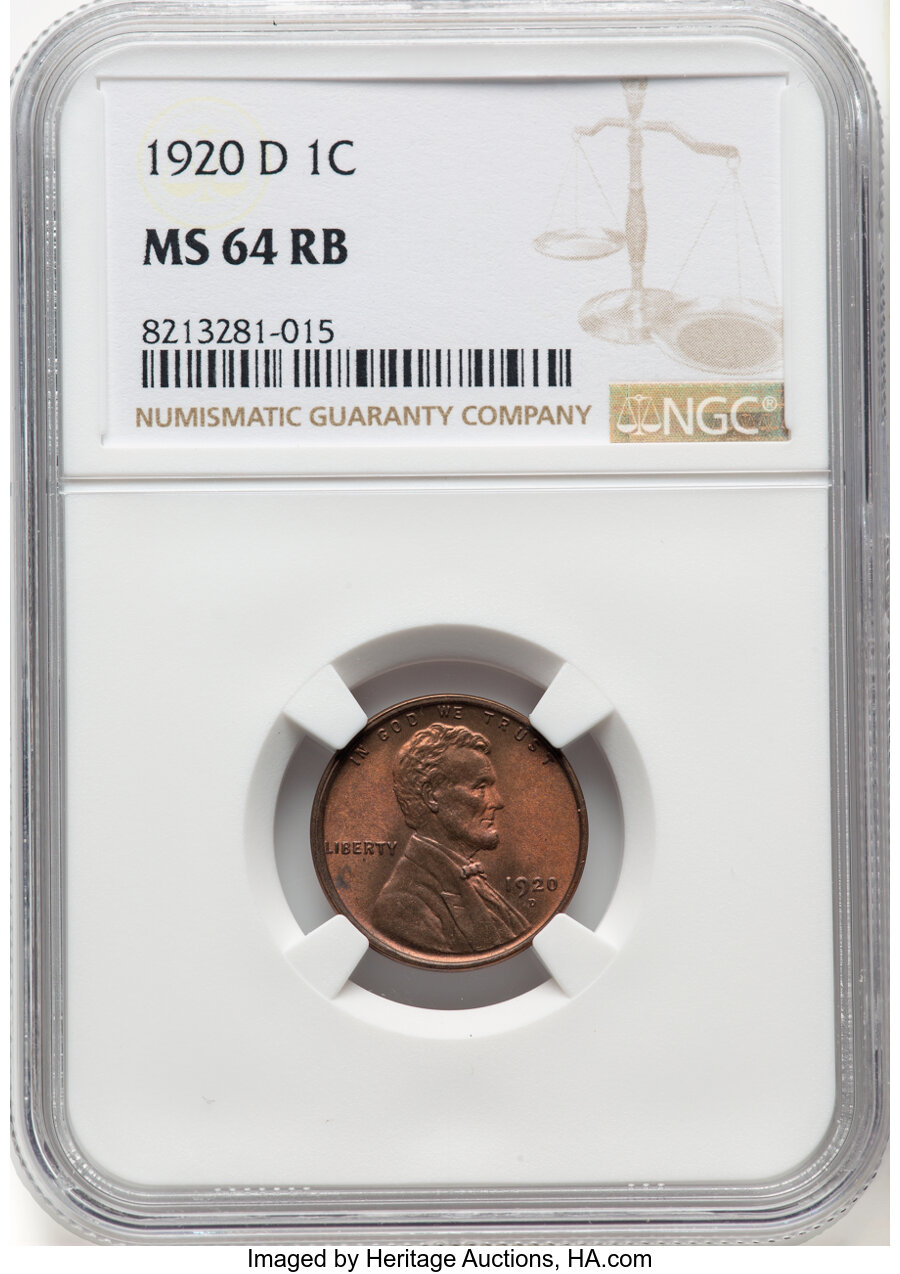 1920-D 1C MS64 Red and Brown NGC. Mintage 49,280,000. ...