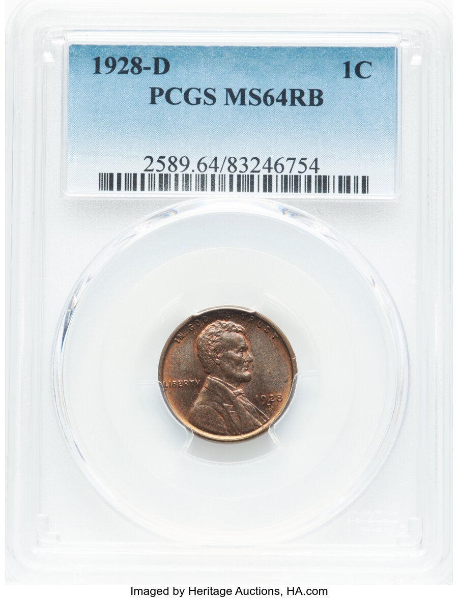 1928-D 1C MS64 Red and Brown PCGS. Mintage 31,170,000. ...