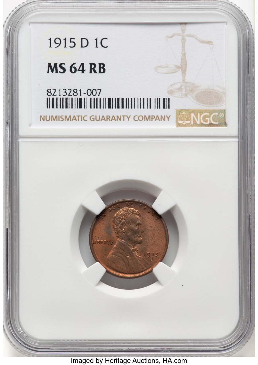 1915-D 1C MS64 Red and Brown NGC. Mintage 22,050,000. ...