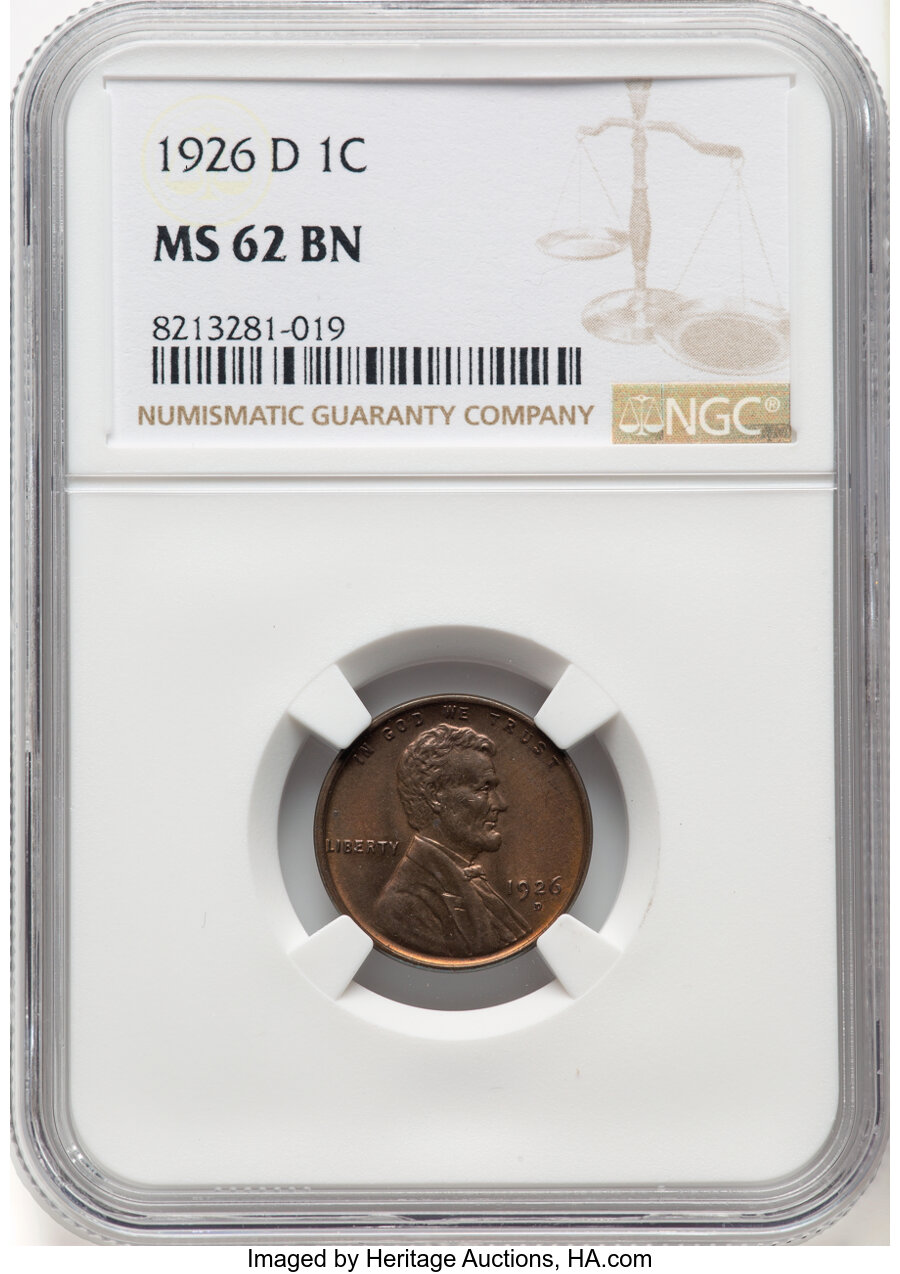 1926-D 1C MS62 Brown NGC. NGC Census: (71/113). Mintage 28,020,000. ...