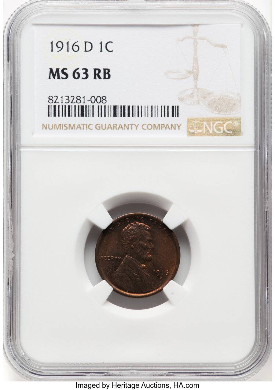 1916-D 1C MS63 Red and Brown NGC. Mintage 35,956,000. ...