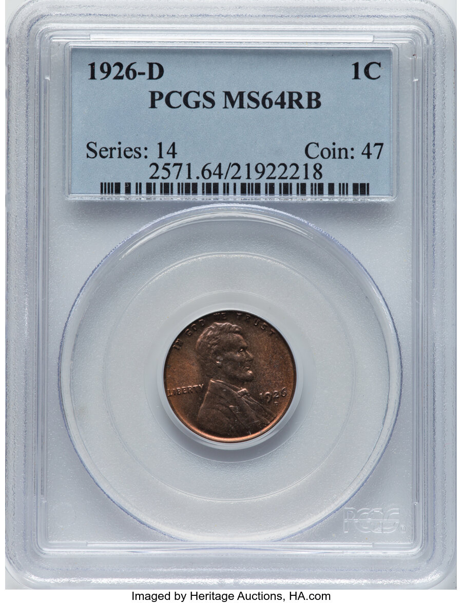 1926-D 1C MS64 Red and Brown PCGS. Mintage 28,020,000. ...