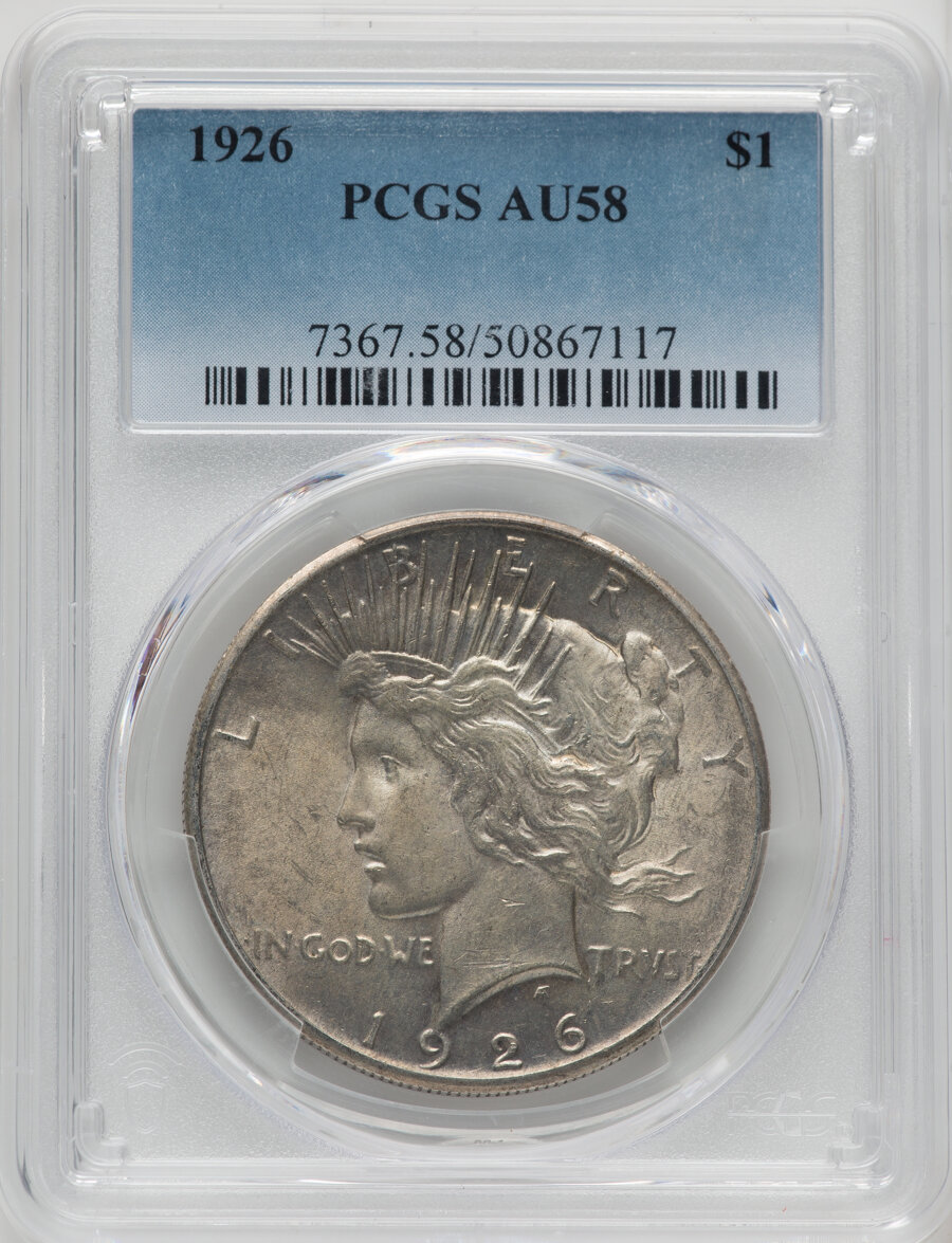 1926 $1 AU58 PCGS. Mintage 1,939,000. ...
