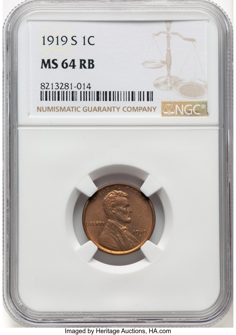 1919-S 1C MS64 Red and Brown NGC. Mintage 139,760,000. ...
