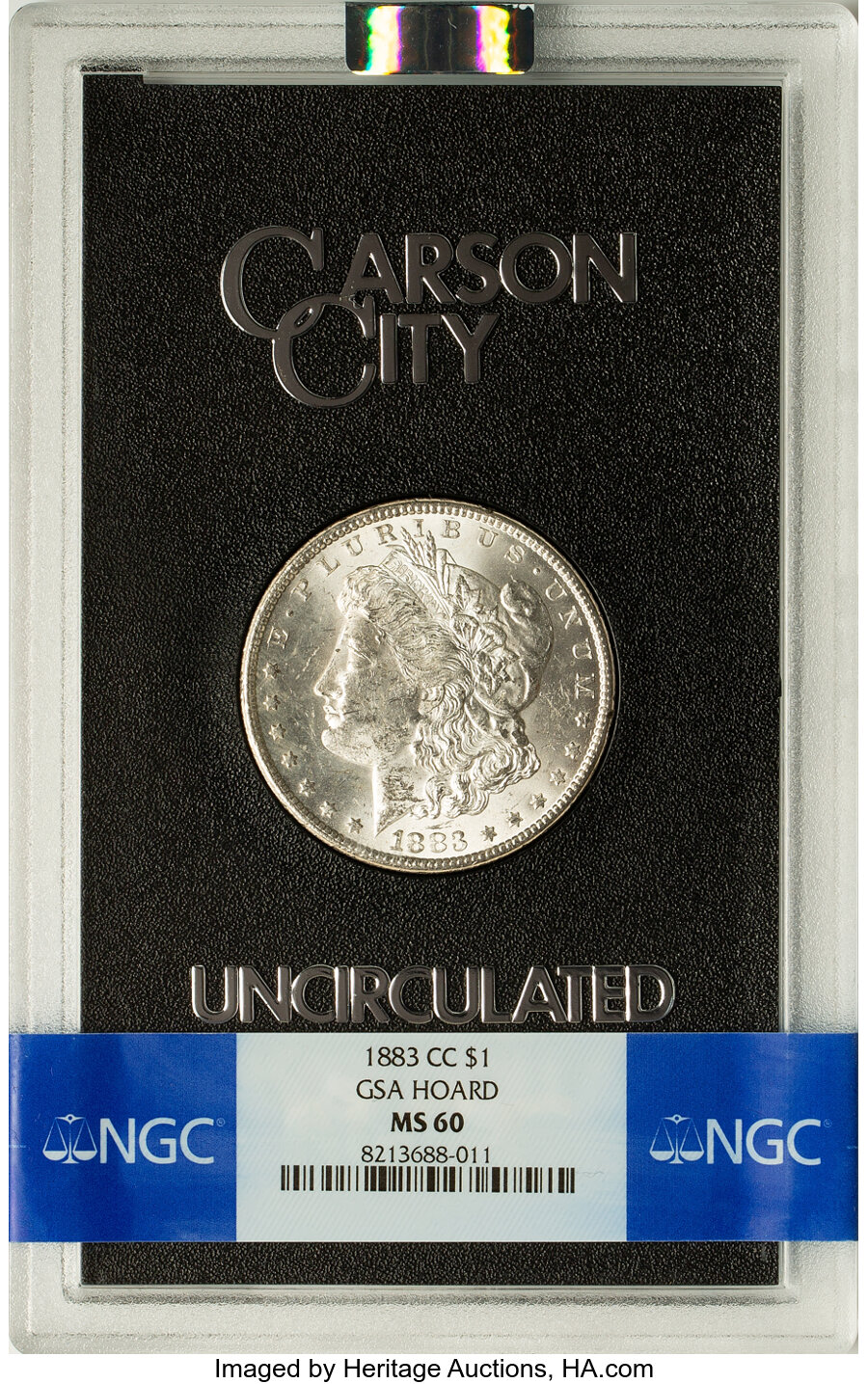 1883-CC $1 GSA MS60 NGC. Box and COA Included. NGC Census: (26/35550). PCGS Population: (0/2129). CDN: $285 Whsle. Bid for ...