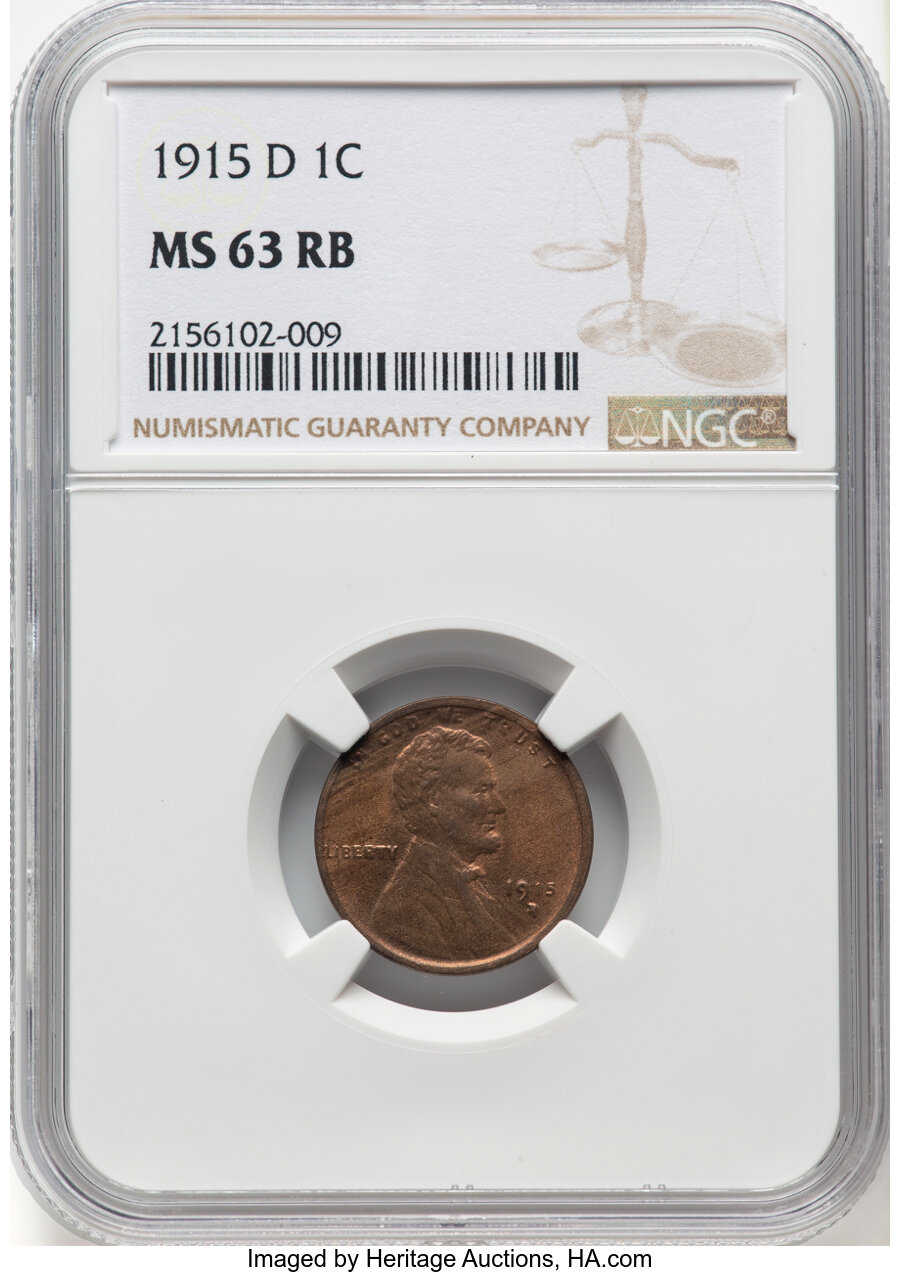 1915-D 1C MS63 Red and Brown NGC. Mintage 22,050,000. ...