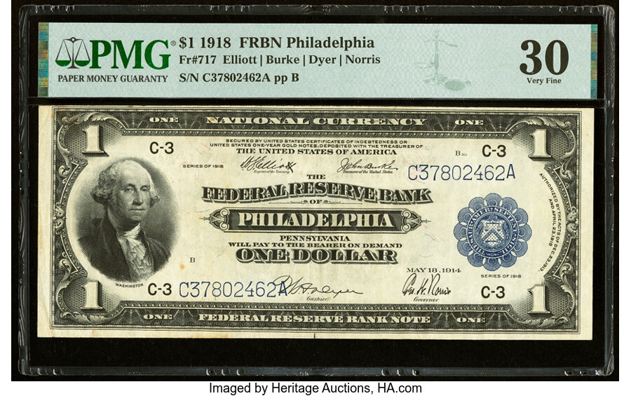 Fr. 717 $1 1918 Federal Reserve Bank Note PMG Very Fine 30....