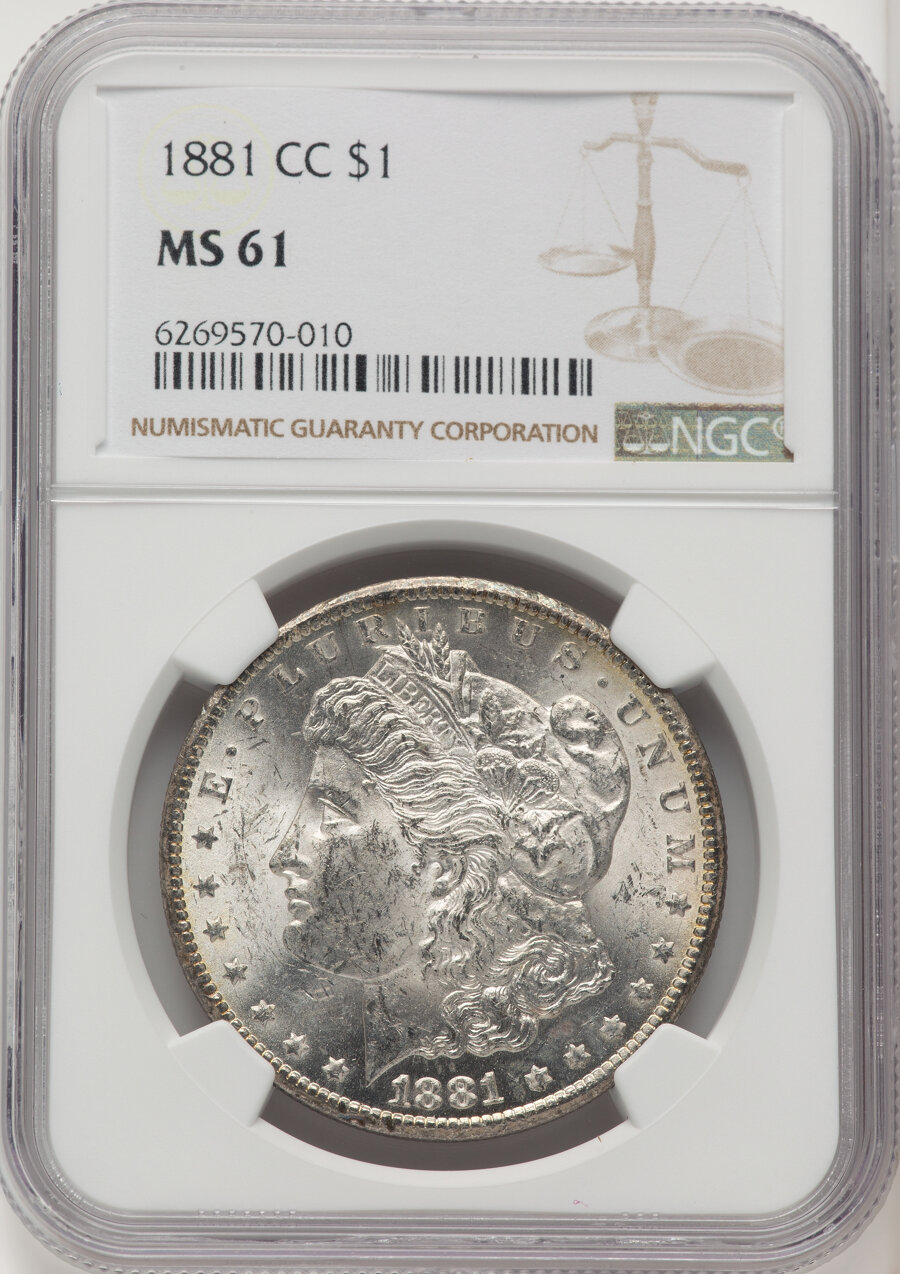 1881-CC $1 MS61 NGC. Mintage 296,000. ...
