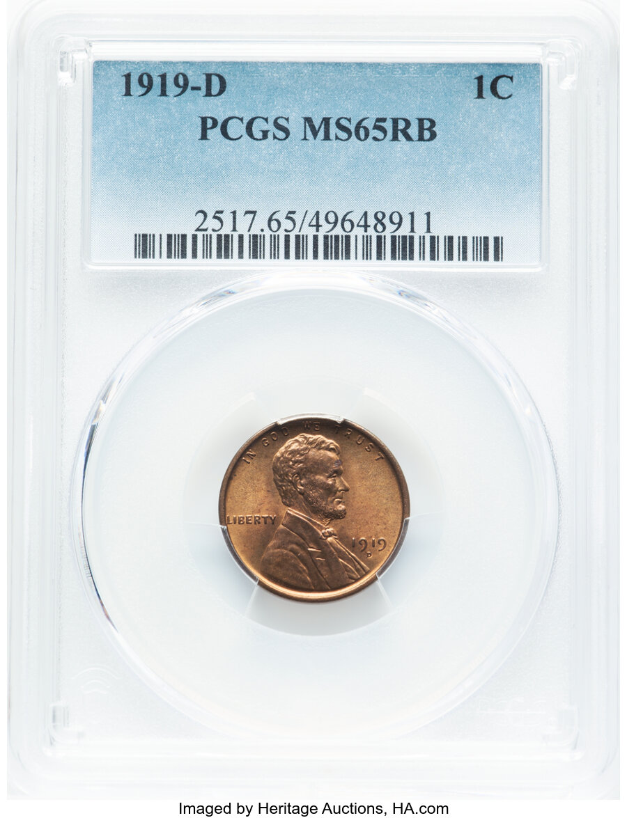 1919-D 1C MS65 Red and Brown PCGS. PCGS Population: (55/6). Mintage 57,154,000. ...
