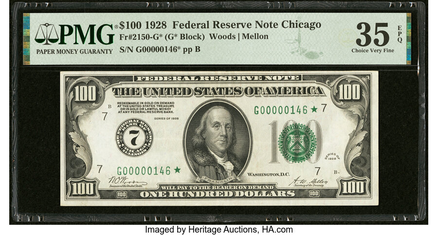 Fr. 2150-G* $100 1928 Federal Reserve Star Note. PMG Choice Very Fine 35 EPQ....