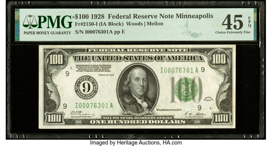 Fr. 2150-I $100 1928 Federal Reserve Note. PMG Choice Extremely Fine 45 EPQ....
