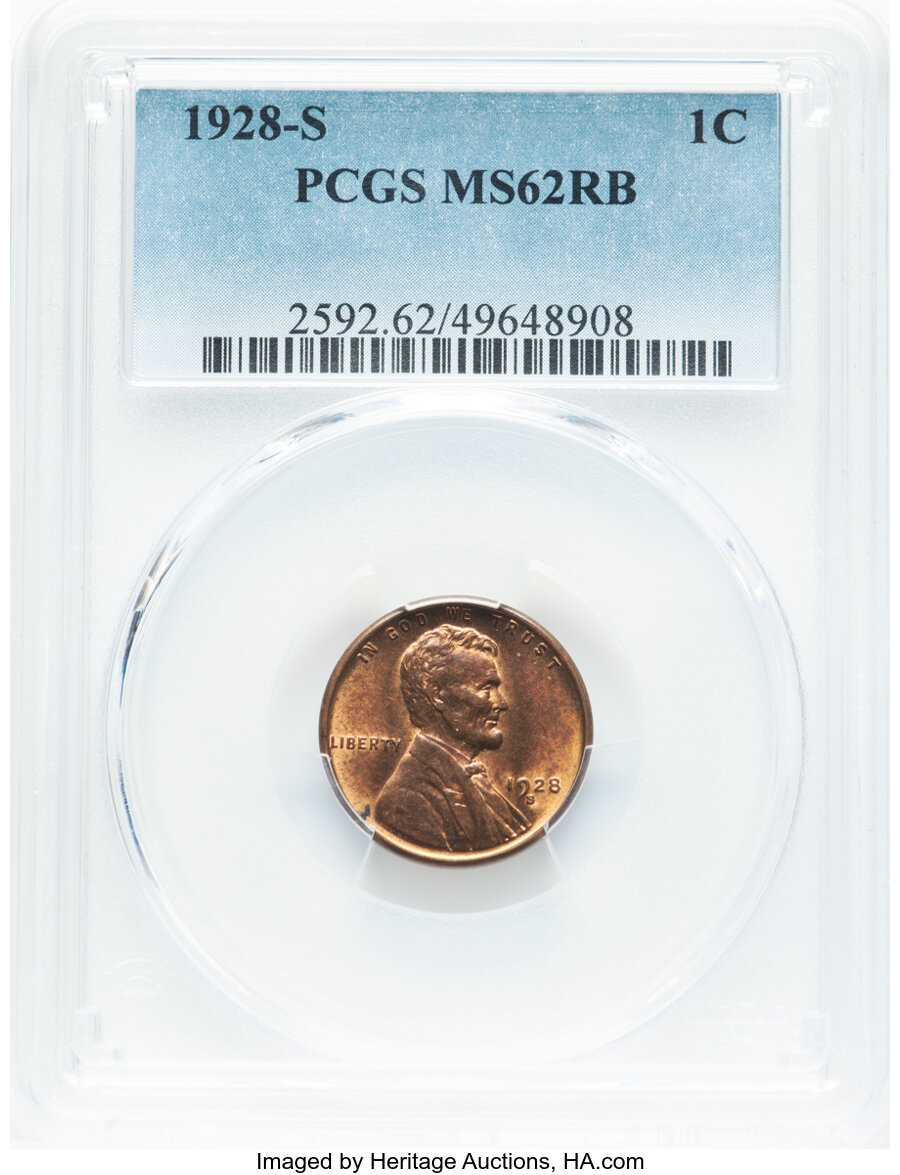 1928-S 1C MS62 Red and Brown PCGS. PCGS Population: (42/413). Mintage 17,266,000. ...