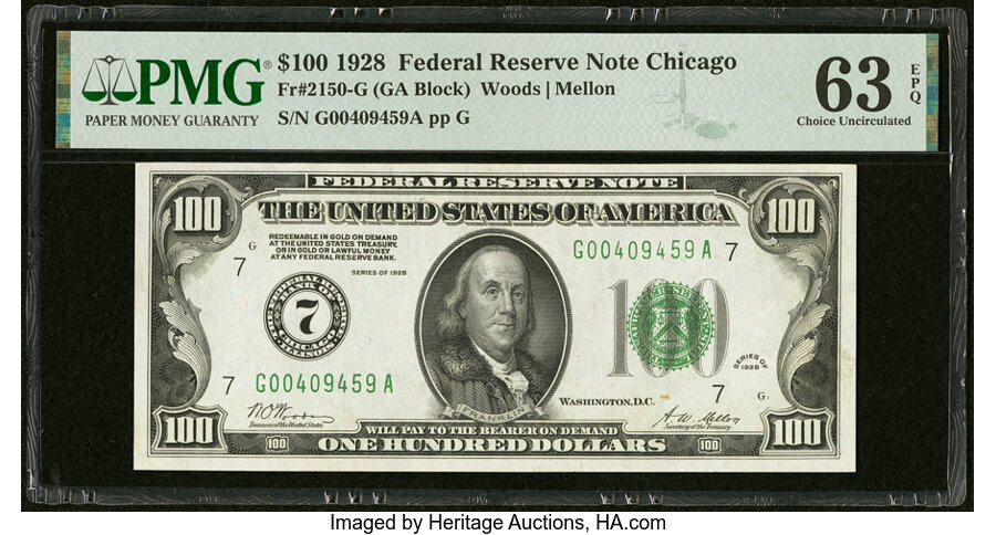 Fr. 2150-G $100 1928 Federal Reserve Note. PMG Choice Uncirculated 63 EPQ....