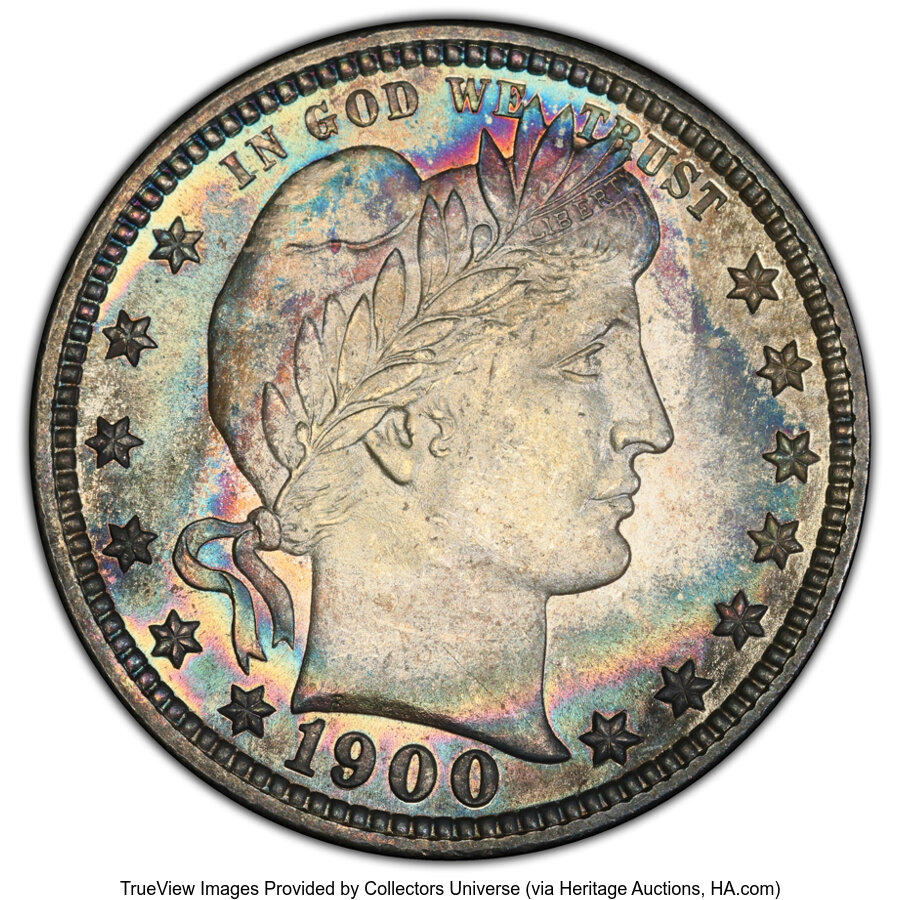 1900 25C MS66 PCGS. PCGS Population: (14/5 and 3/2+). Mintage 10,016,912. ...