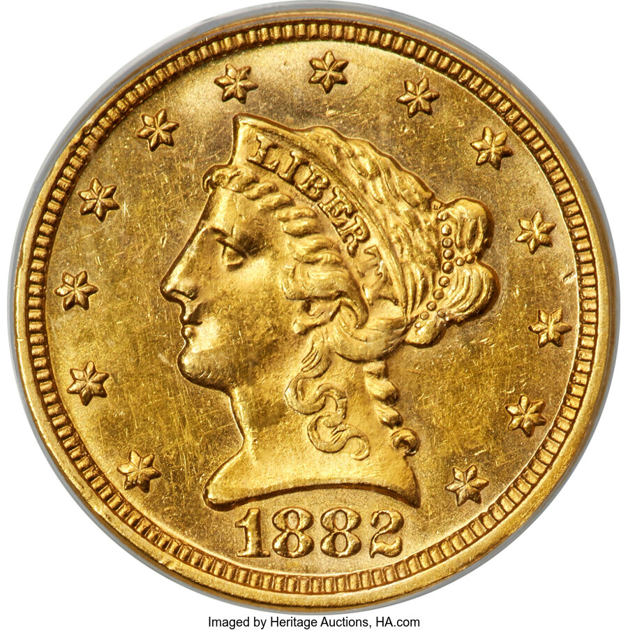 1882 $2 1/2 MS62 PCGS. CAC....