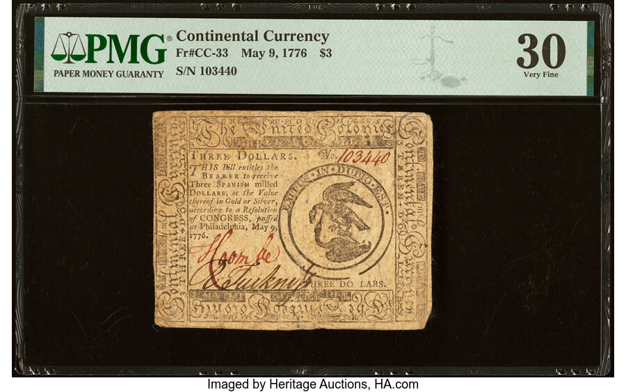 May 9, 1776 $3  Continental Congress (Fr. CC33) thumbnail 18