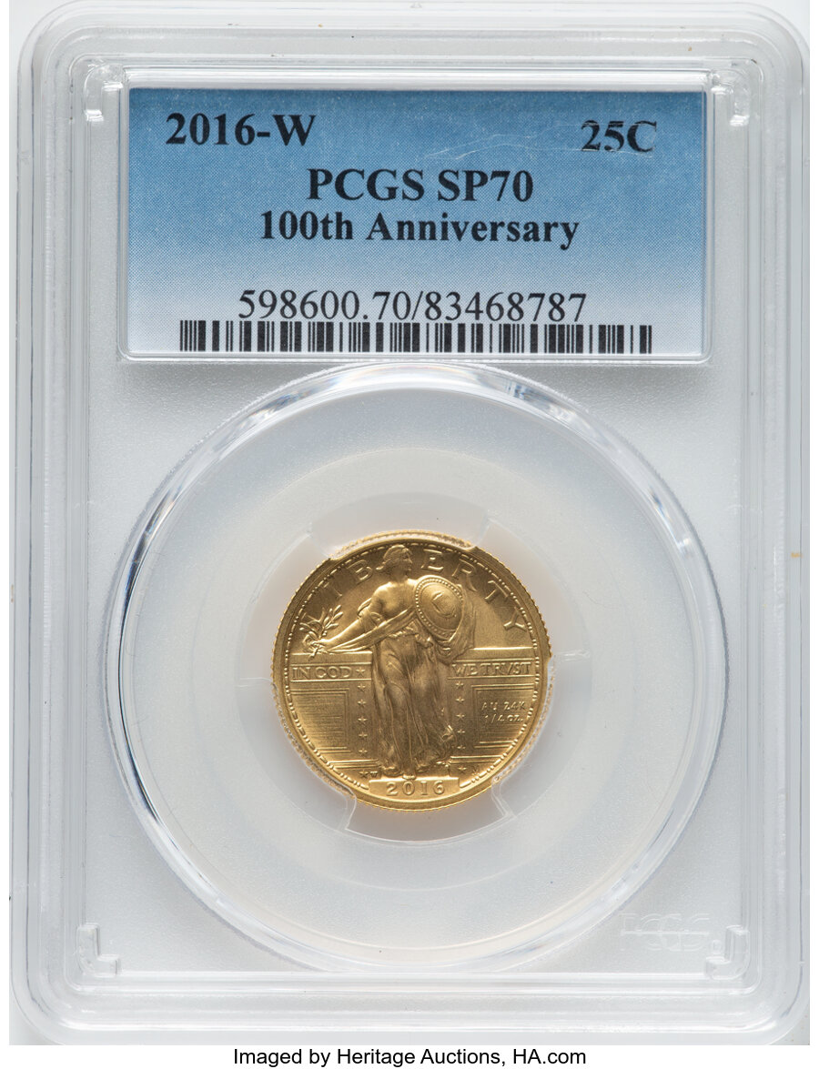 2016-W 25C Standing Liberty, Quarter-Ounce Gold, 100th Anniversary, SP70 PCGS....