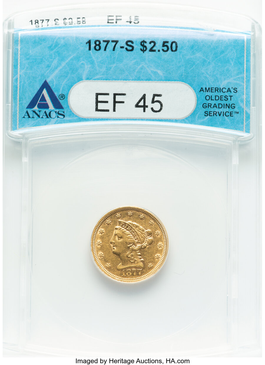 1877-S $2 1/2 XF45 ANACS. Mintage 35,400. ...