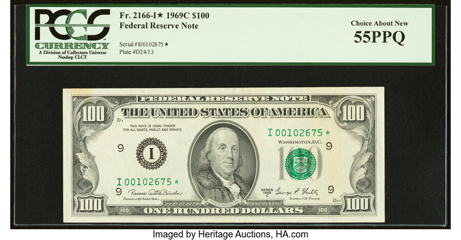Fr. 2166-I* $100 1969C Federal Reserve Note. PCGS Choice About New 55PPQ....