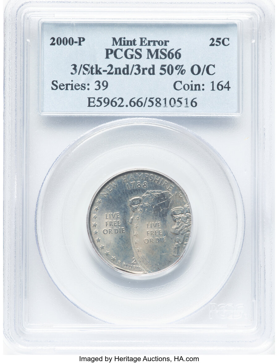 2000-P 25C New Hampsh Statehood Quarter -- 3/Stk-2nd/3rd 50% O/C -- MS66 PCGS....