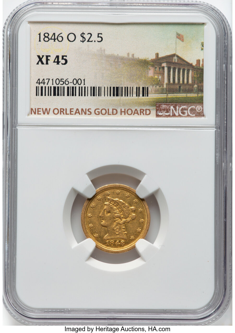 1846-O $2 1/2 XF45 NGC. New Orleans Gold Hoard. NGC Census: (38/255). PCGS Population: (27/112). CDN: $825 Whsle. Bid for N...