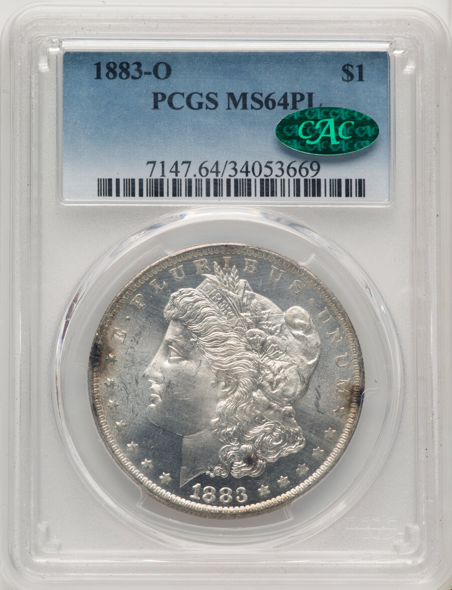 1883-O $1 MS64 Prooflike PCGS. CAC. CAC Population: (22/19). Mintage 8,725,000. ...