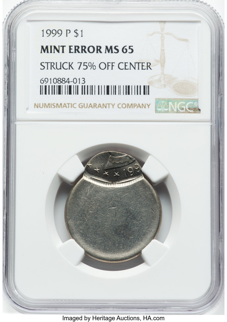 1999-P $1 Susan B. Anthony Dollar -- Struck 75% off Center -- MS65 NGC....