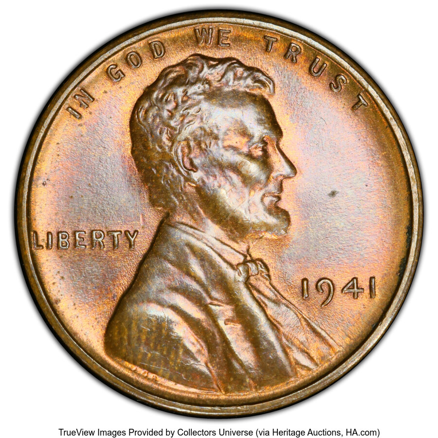 1941 1C Lincoln Cent -- Struck on Thick Stock -- MS63 Brown PCGS. 4.1 grams. PCGS Population: (19/30 and 0/1+). NGC Census:...