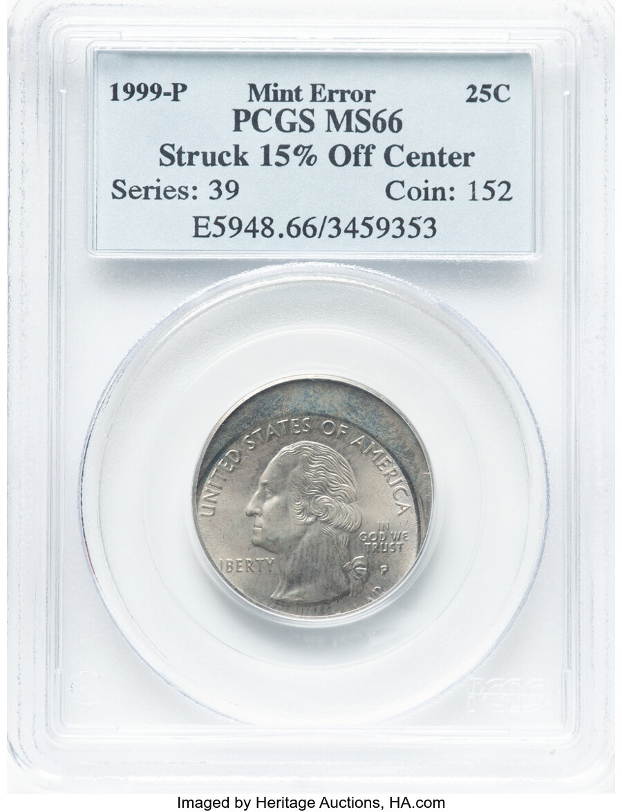 1999-P 25C New Jersey Statehood Quarter -- Struck 15% Off Center -- MS66 PCGS....