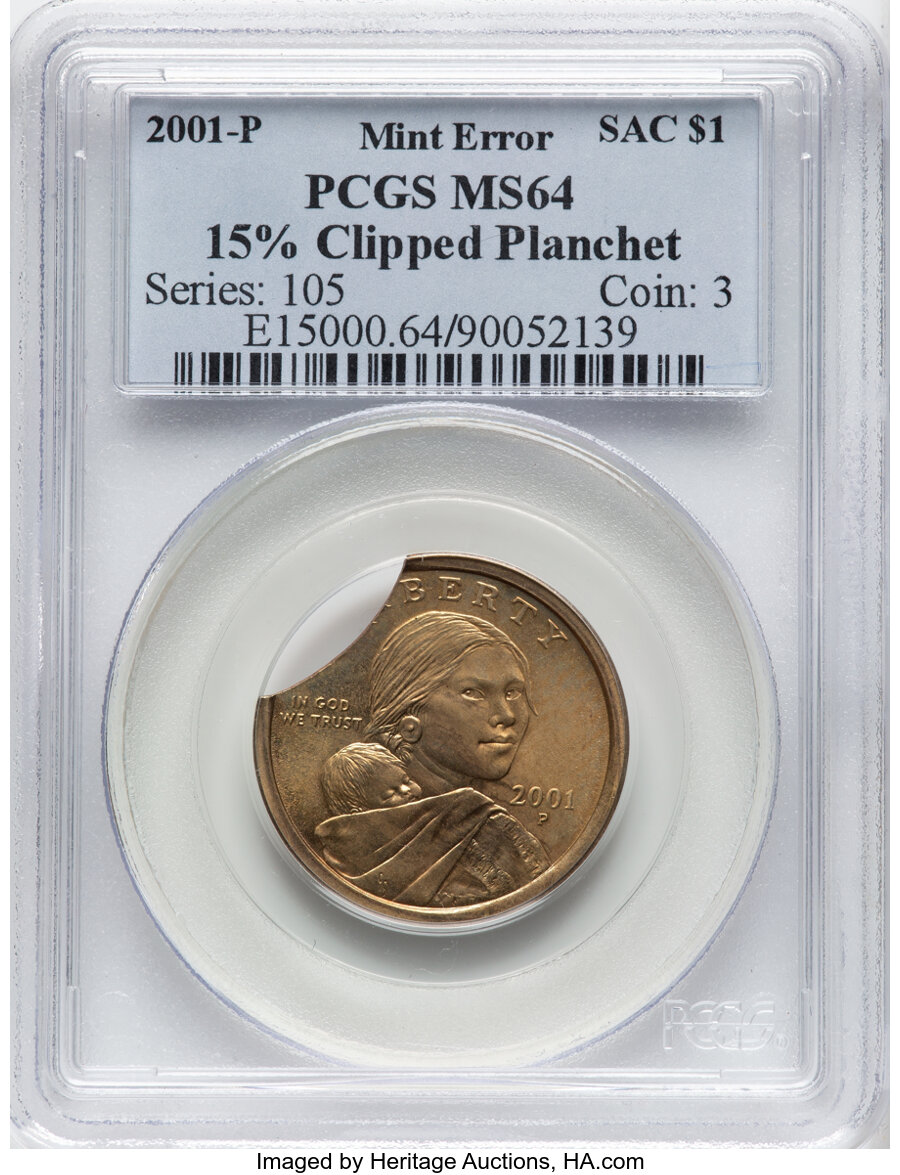 2001-P SAC$1 Sacagawea Dollar -- 15% Clipped Planchet -- MS64 PCGS. PCGS Population: (40/4676)....